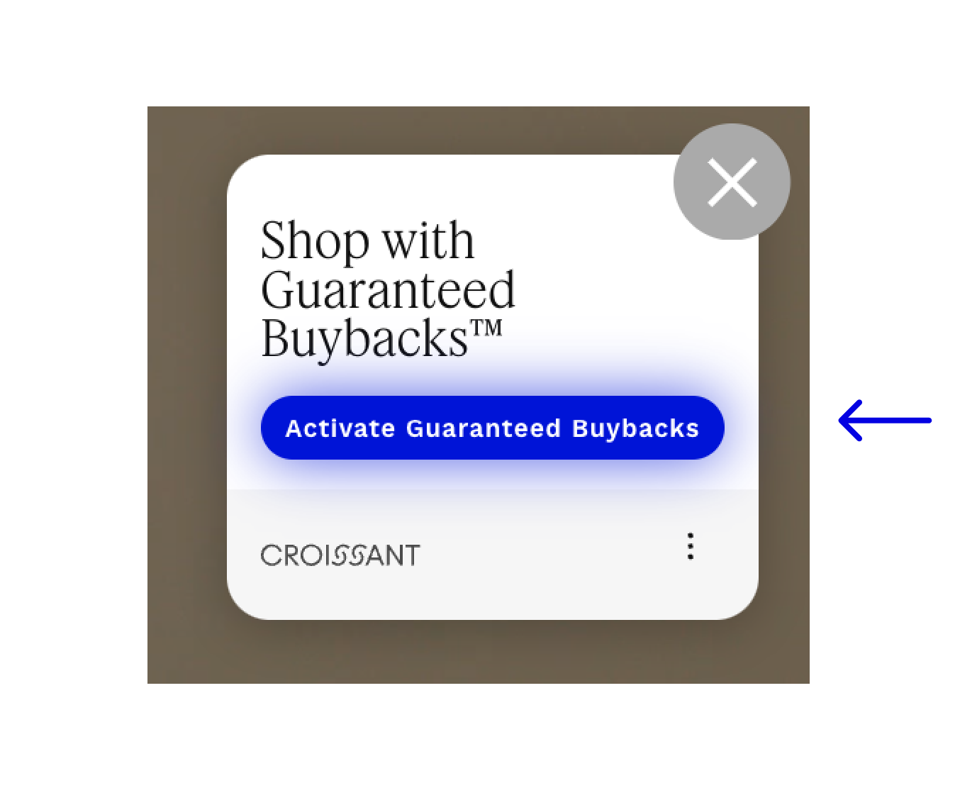 The 'Activate Guaranteed Buybacks' button on the Croissant Chrome extension.